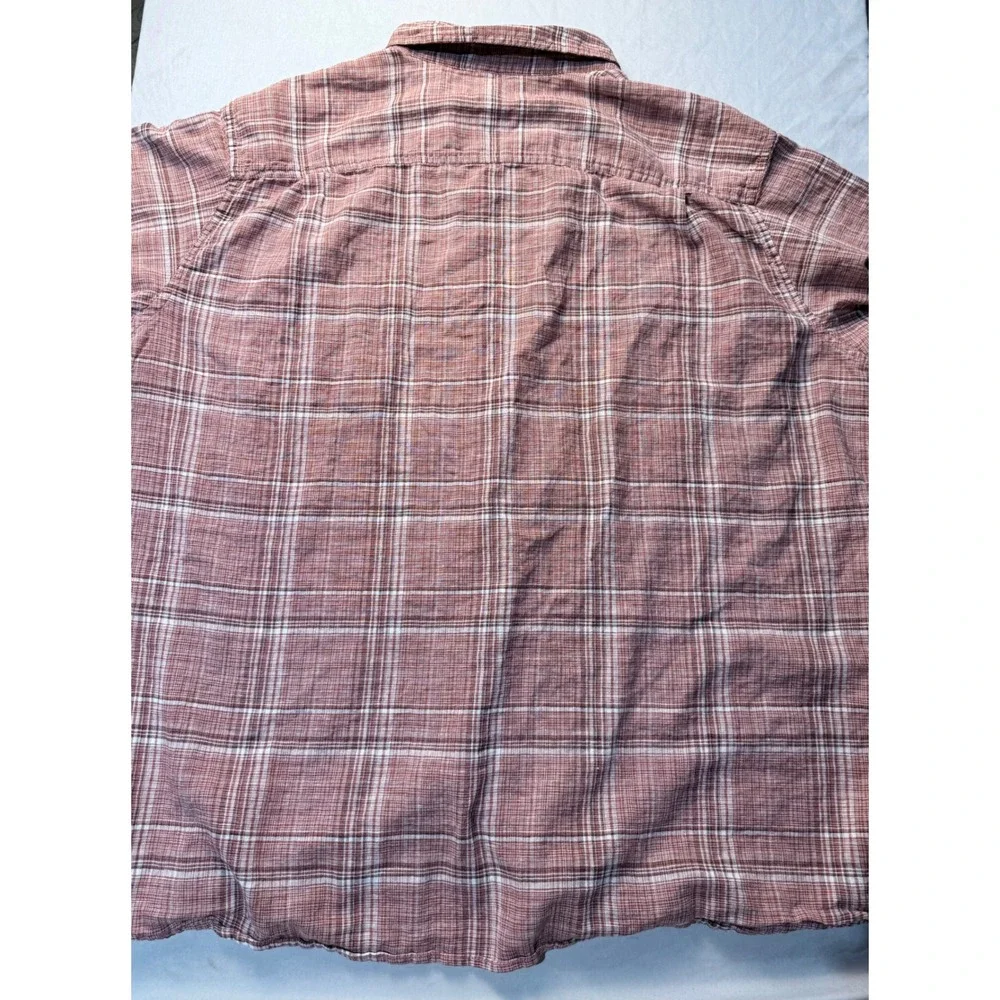 Weatherproof Vintage Mens XXL Short Sleeve Linen‎ Blend Plaid Button Down Shirt